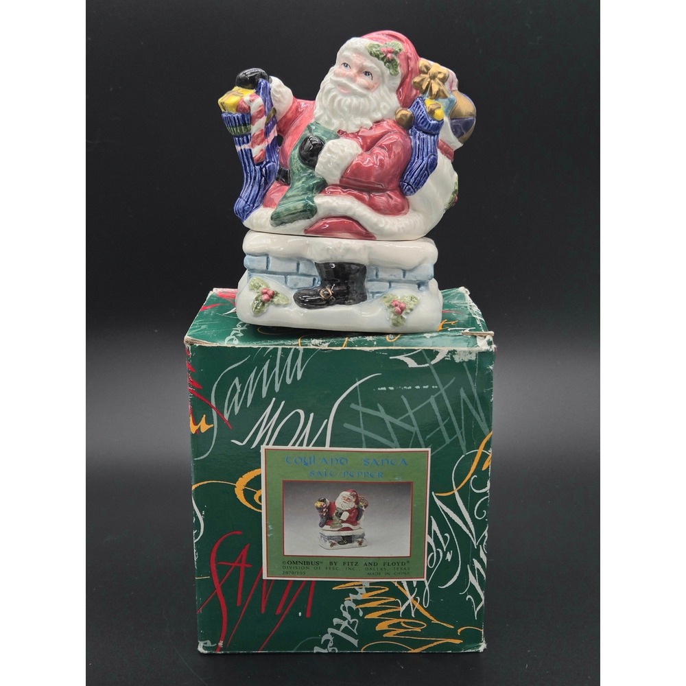 Fitz and Floyd Omnibus Toyland Santa Salt and Pepper Shakers 1996 Vintage Boxed
